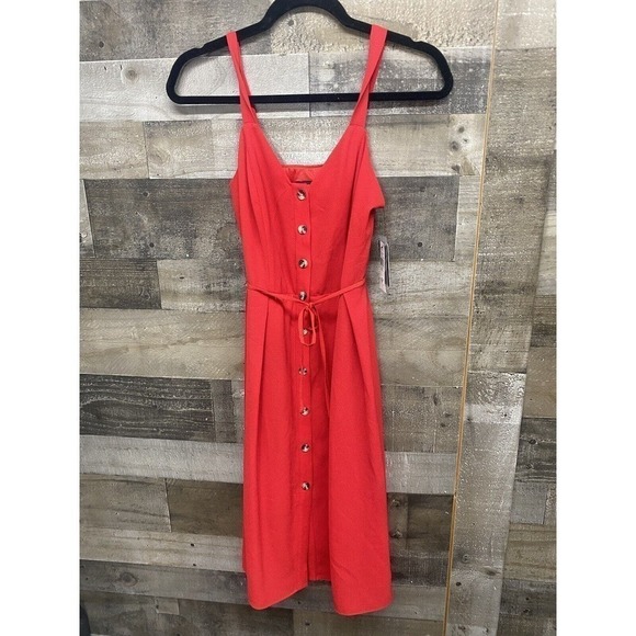 NWT I.N. San Francisco Dress - Size Small - Red - Buttons - Tie in Front - Picture 3 of 7